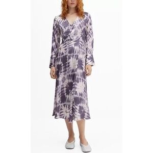 Mango Satin Tie-Dye Wrap Midi Dress – Women's M – NWT (See Note) Modern Boho